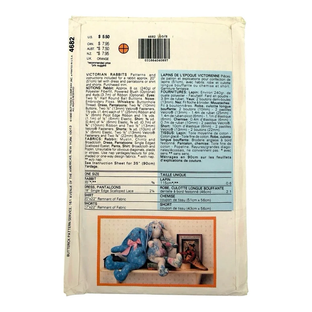 Vintage 1990 Butterick Sewing Pattern Wendy Everett Victorian Rabbits 20